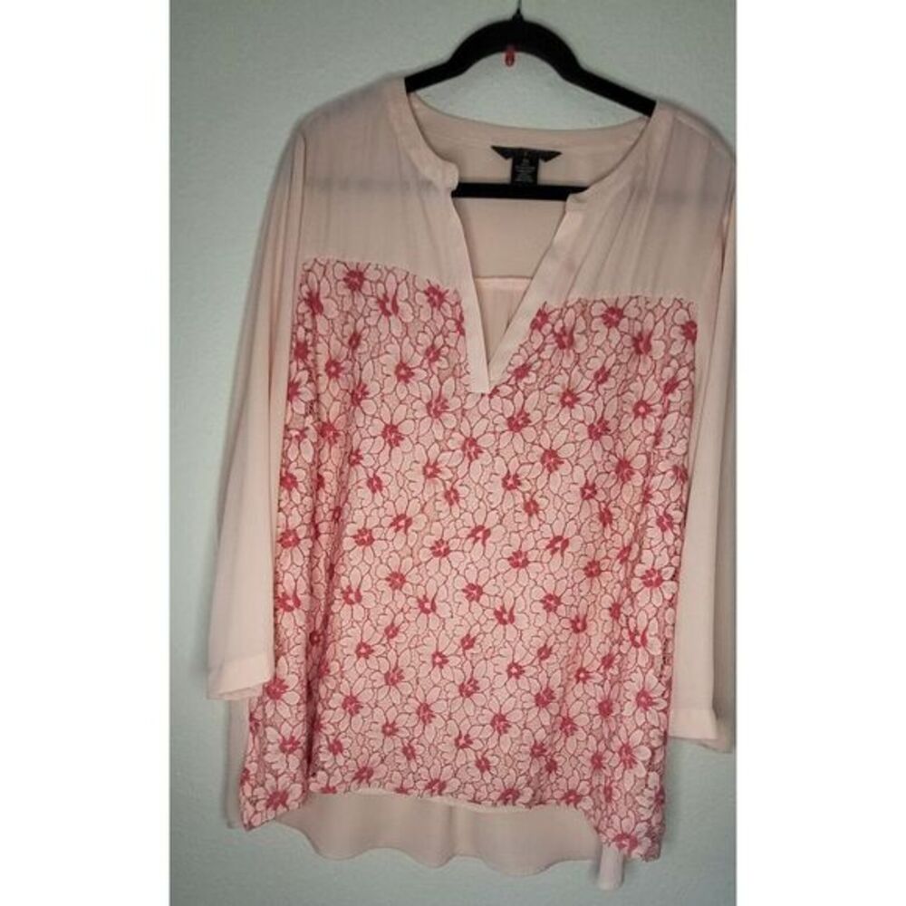 Investments II Pullover Top With Crochet Panel Hi Lo 2X